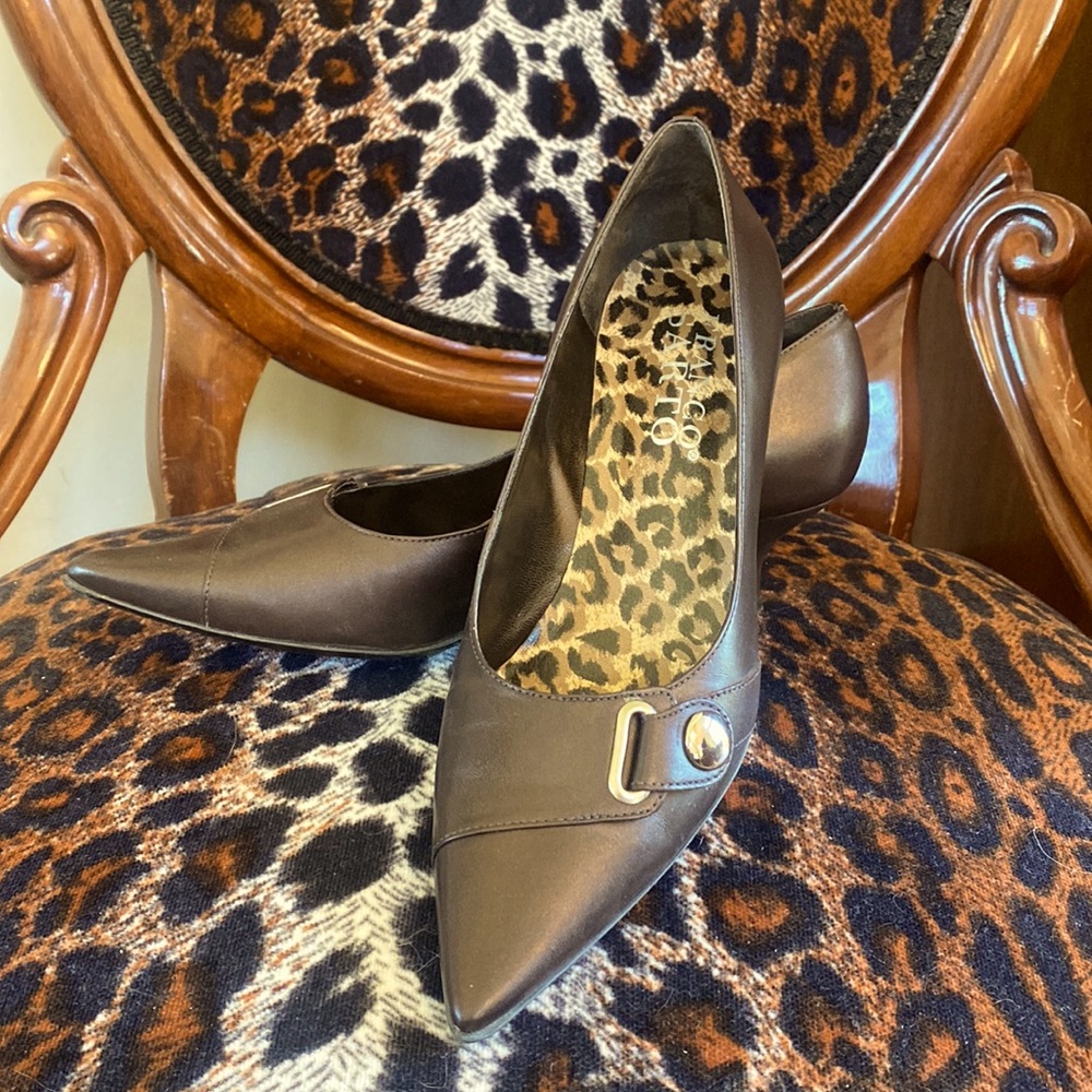 Stunning Franco Sarto “Jessica” Bronze Mordore pointed toe heels